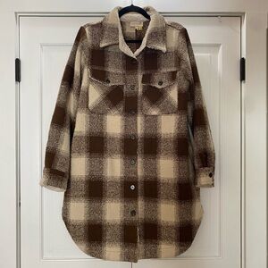 Skies Are Blue Brown and Cream Plaid Teddy Jacket